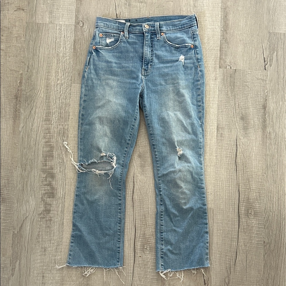 GAP Kick Fit High Rise Classic Blue Distressed Straight Leg Jeans